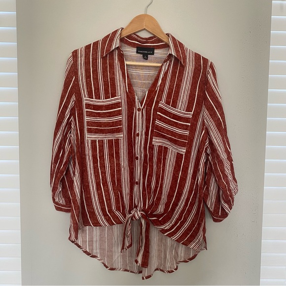 NWOT Rust 3/4 Sleeve Button Down Shirt with Tie Front - Picture 5 of 7